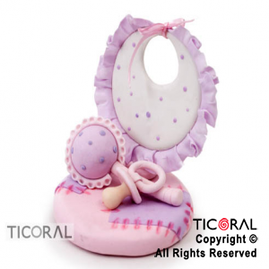 ADORNO MAQUETA BABERO CON SONAJERO ROSA A. PORCELANA FRIA x 1